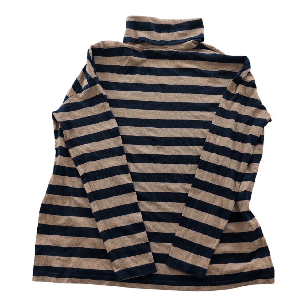 J.Crew  Deck-Striped Turtleneck T-Shirt Oversized Navy/Tan L Swingy Cotton